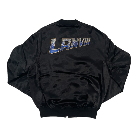 Lanvin Logo Print Teddy Bomber Jacket Black