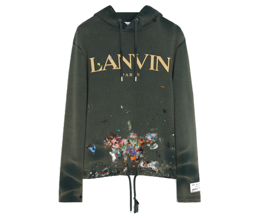 Lanvin x Gallery Department Logo Hooded Sweatshirt With A Worn Effect And Paint Marks Green