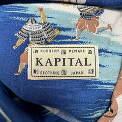 Kapital Kamikaze Aloha Rayon Short Sleeve Button Up Shirt Blue