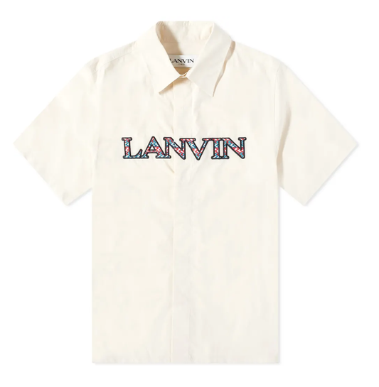Lanvin Embroidered Bowling Button Up Shirt Ecru