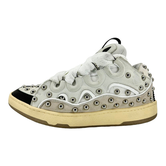 Lanvin Leather Curb Studded Sneaker Beige White Pre-Owned