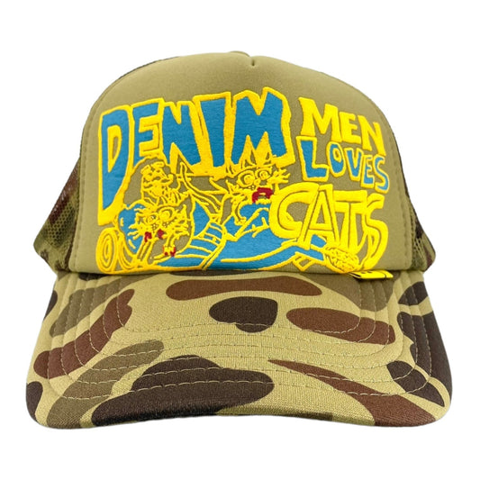 Kapital Denim Men Love Cats Camo Trucker Hat Yellow