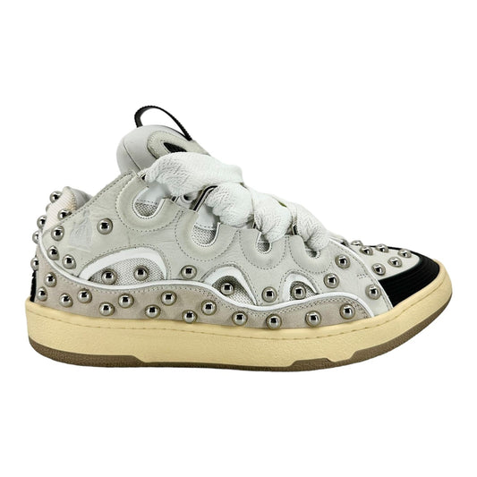 Lanvin Leather Curb Studded Sneaker Beige White Pre-Owned